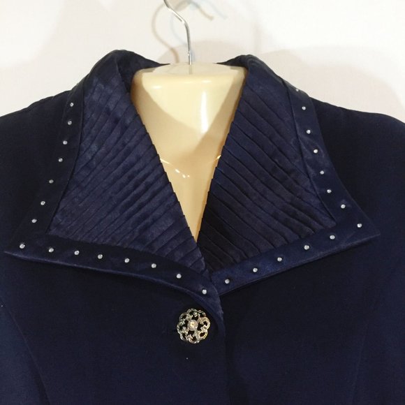 Dark Academia Womens Navy Blue Long Sleeve Dress Size 12 Button Front Princess C - Picture 2 of 10